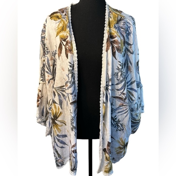 Francesca Bettini Women’s 100% Linen Tropical Floral Print Open Blouse OSFM - Picture 1 of 9